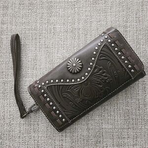 Trinity Ranch Wallet / Wristlet ~ Embossed Hand Tooled Tri Fold Leather Wallet